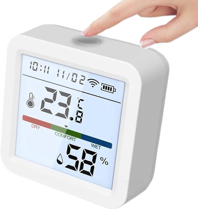 Temperatuur Vochtigheid Meter - Klimaat Sensor - Binnenklimaat Monitoren - Slimme Integratie App - 5.6 cm - Wit