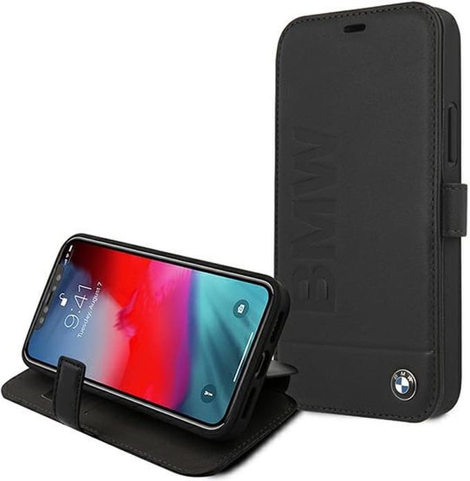 iPhone 12 Mini Bookcase hoesje - BMW - Effen Zwart - Leer