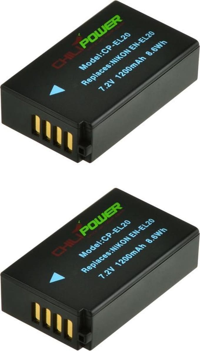 ChiliPower EN-EL20 accu voor Nikon - 1200mAh - 2-Pack