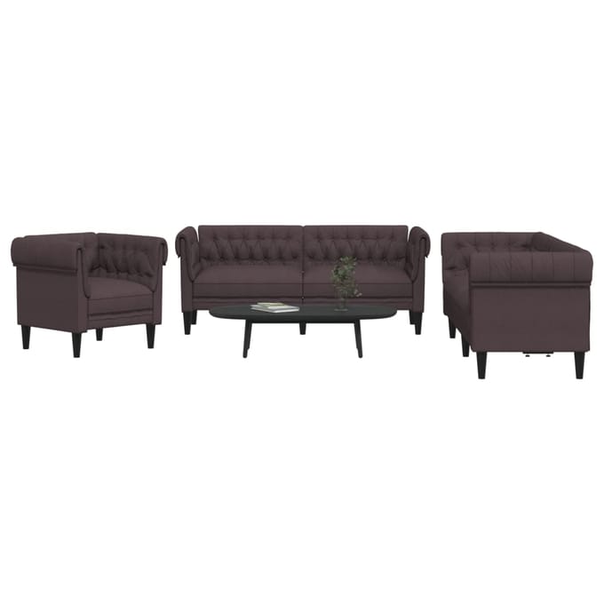vidaXL - 3-delige - Loungeset - stof - donkerbruin