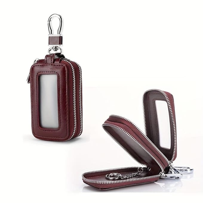 Étui à clés double couche en cuir PU à accrocher sécurisé à la taille pour le rangement des clés de voiture - Mini sac élégant pour accessoires d'intérieur noir
