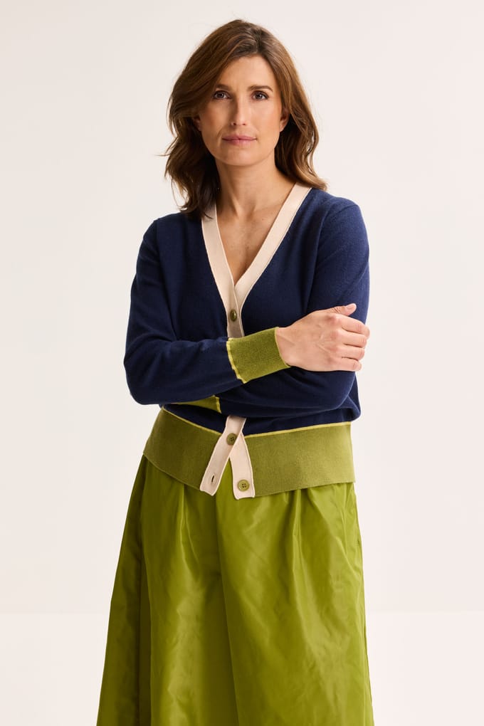 Driekleurige V-hals Cardigan