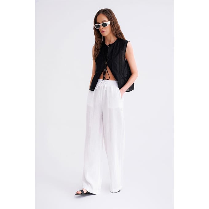 Hoge Taille Textuur Muslin Stof Broek