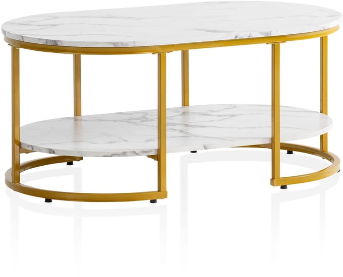 Salontafel wit marmerlook 100x60 cm Wit - WL6.895