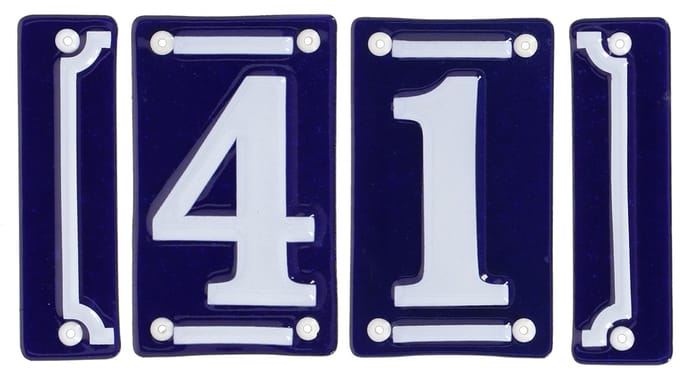 Best for Boots huisnummer 41 met sierrand - Oudhollands - emaille - blauw/wit
