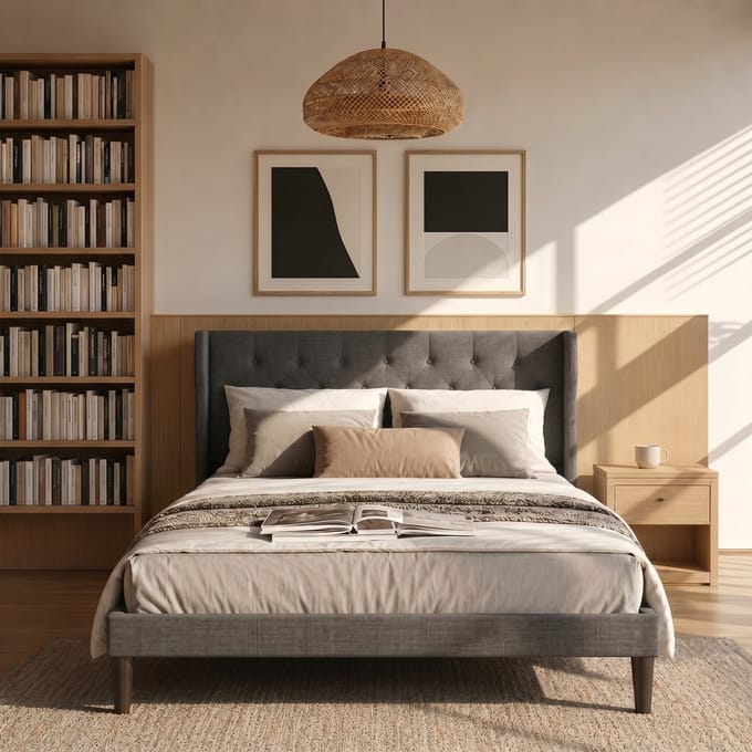 Bealife AF16 Bedframe - 200 x 140 cm - Gestoffeerd Hoofdbord - Donker Grijs