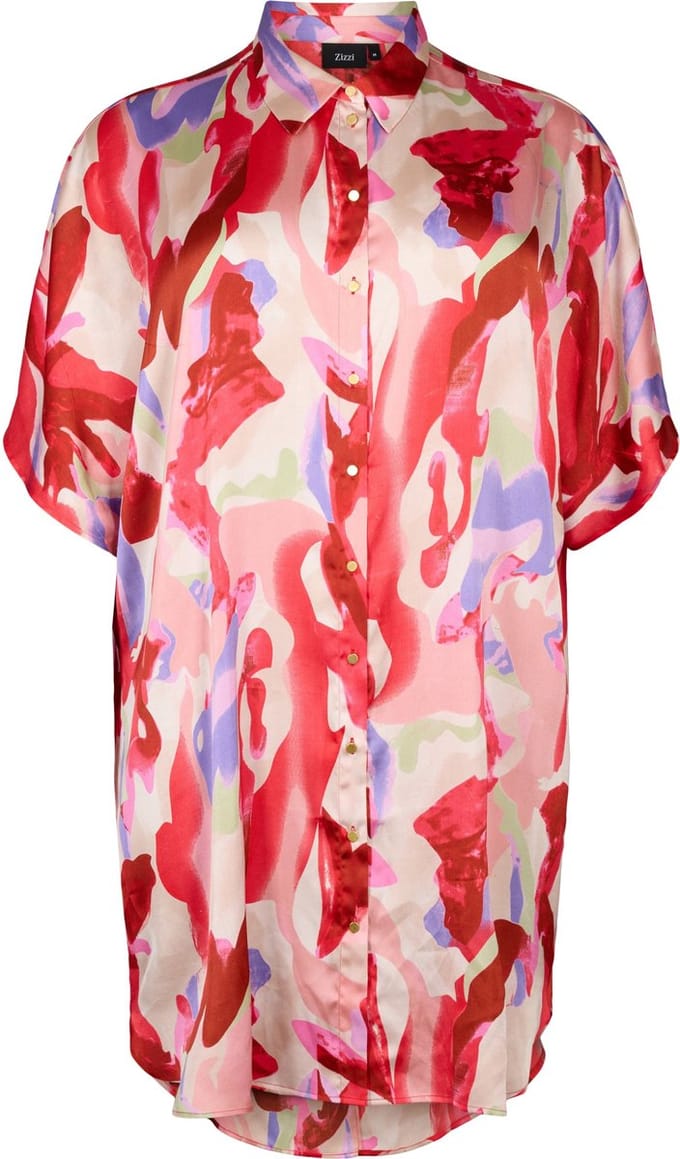 ZIZZI MFANTOM, 1/2, LONG SHIRT Dames Blouse - Red - Maat S (42-44)