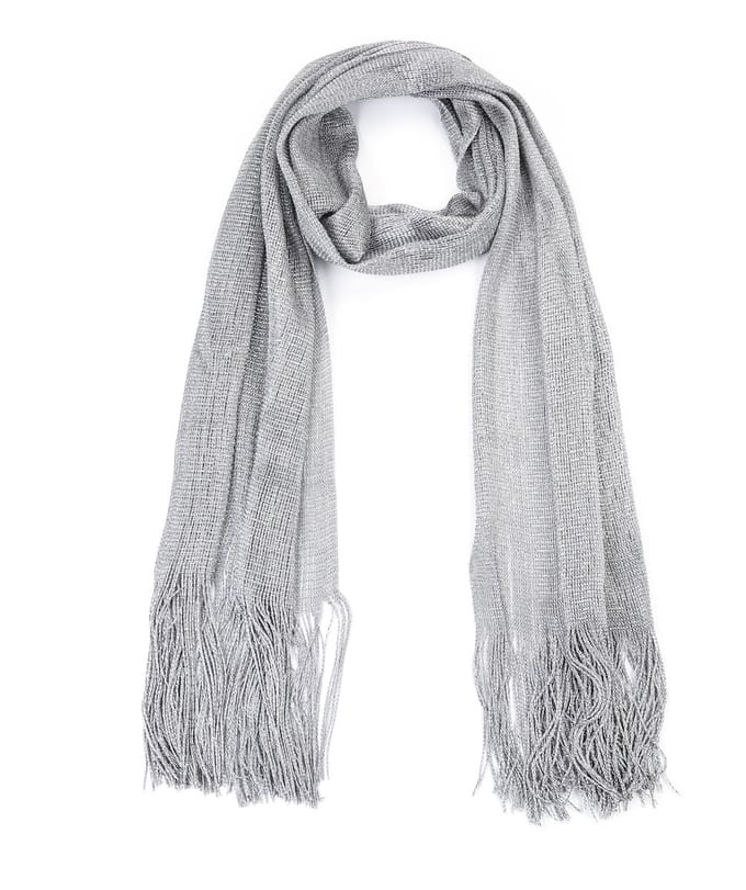Luxe Lurex Sjaal met Lange Franjes (195x45cm) - Grijs