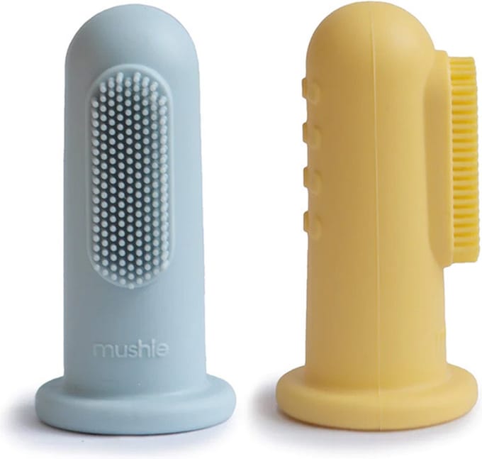 Mushie baby tandenborstel 2st - Powder Blue + Pale Daffodil