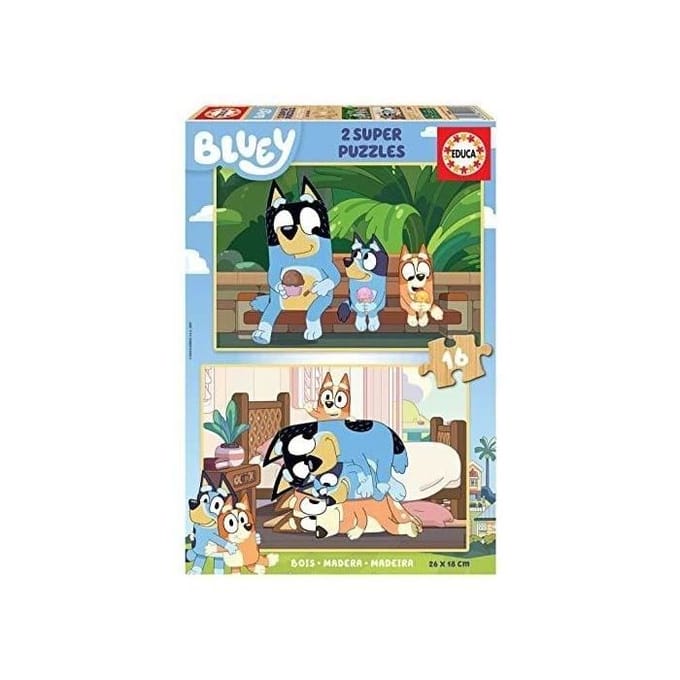 Houten puzzel Bluey - EDUCA - 16 stukjes - Thema tekenfilms en strips