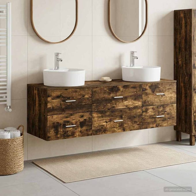 vidaXL - Badkamerkast - set - 3 - st - Gerookt - eiken - 161.5 - x - 44.5 - x - 82 - cm