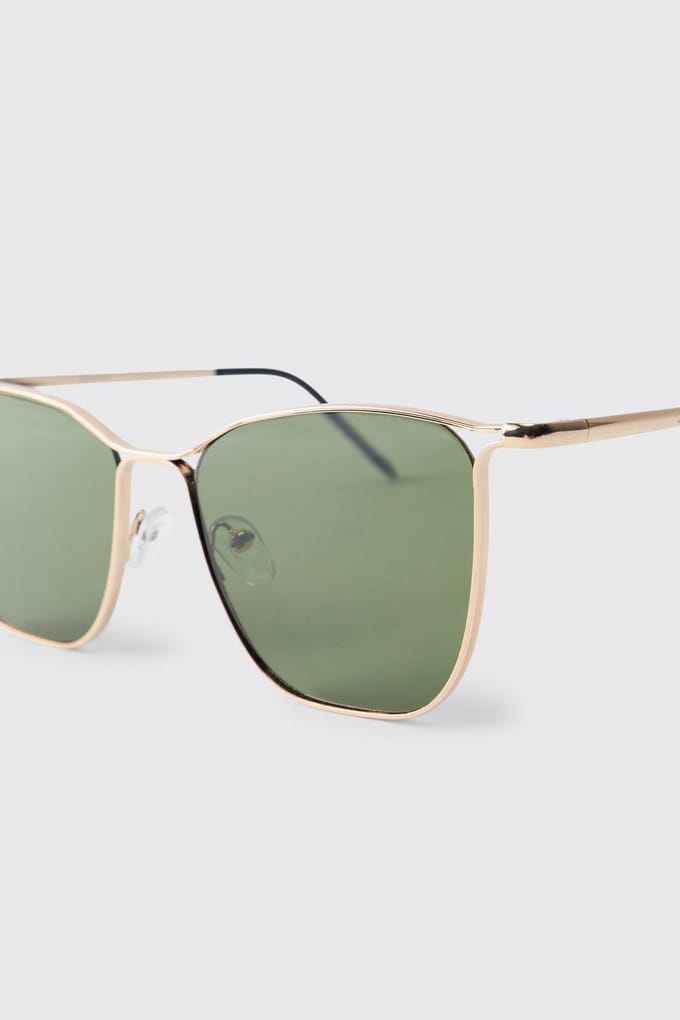 Gold Frame Green Lens Square Sunglasses