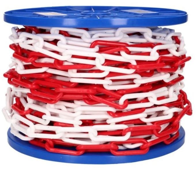 Kunststofketting / afzetkoord rood/wit 6mm 30meter