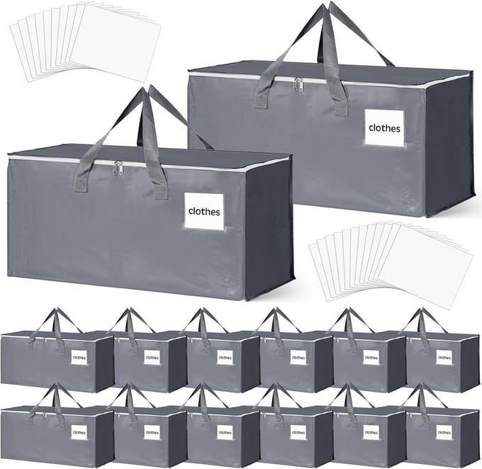 12x Grote Verhuisdozen met Deksel - Robuuste Opbergdozen 93L met Ritssluiting en Handvatten