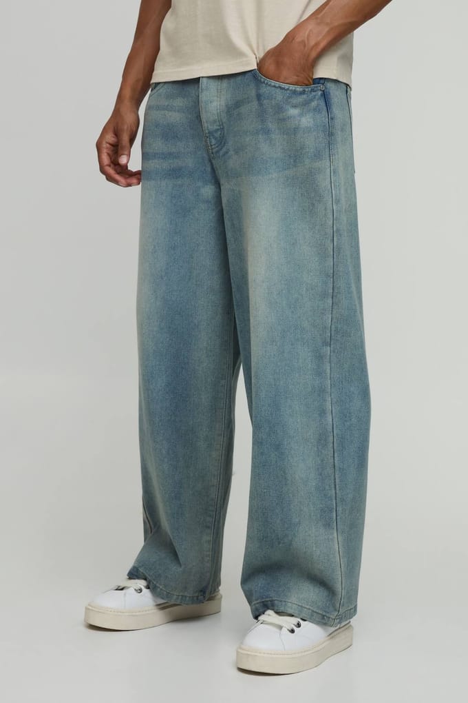 Baggy Rigid Washed Jeans | Antique Blue | Size 48R
