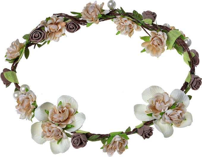 Clayre & Eef Haarband Meisje Wit Groen Synthetisch Bloemen