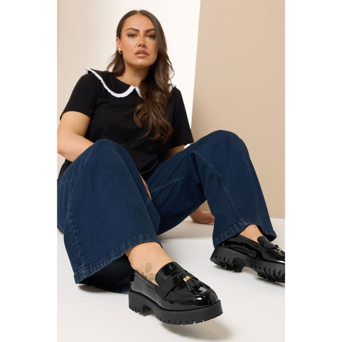 Yours Zwarte Lakleren Loafers Met Kwastjes In Extra Brede Eeepasvormsize 42E
