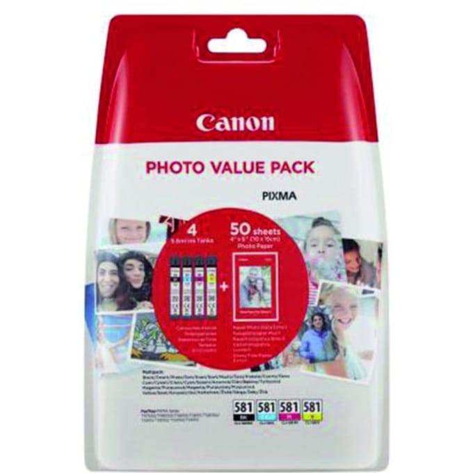 Inktcartridge Canon CLI-581 4 kleuren + papier