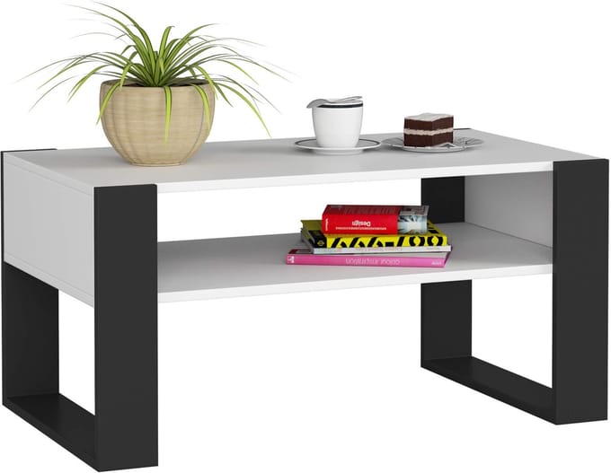 Salontafel Koffietafel DOMI / Wit - Zwart / 92x45x53 cm