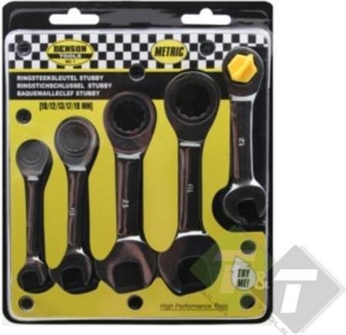 Steekring ratelsleutel set, 5 delig, Metrisch, 10,12,13,17,19mm