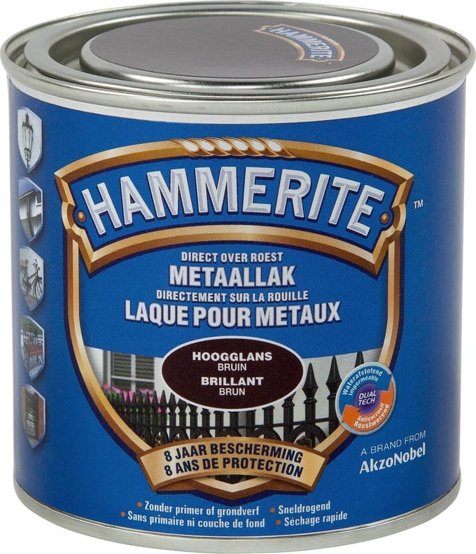 Hammerite Metaallak Hoogglans - Bruin - 250 ml - 10 m²/l - Afwerkingslaag