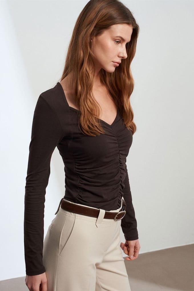 Slim Fit V-hals Jersey Blouse