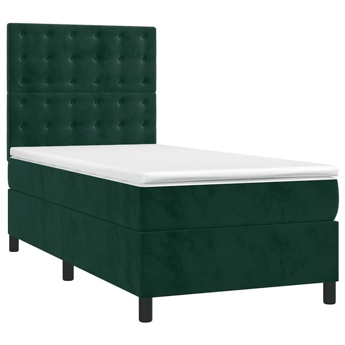 vidaXL - Boxspring - met - matras - en - LED - fluweel - donkergroen - 90x200 - cm