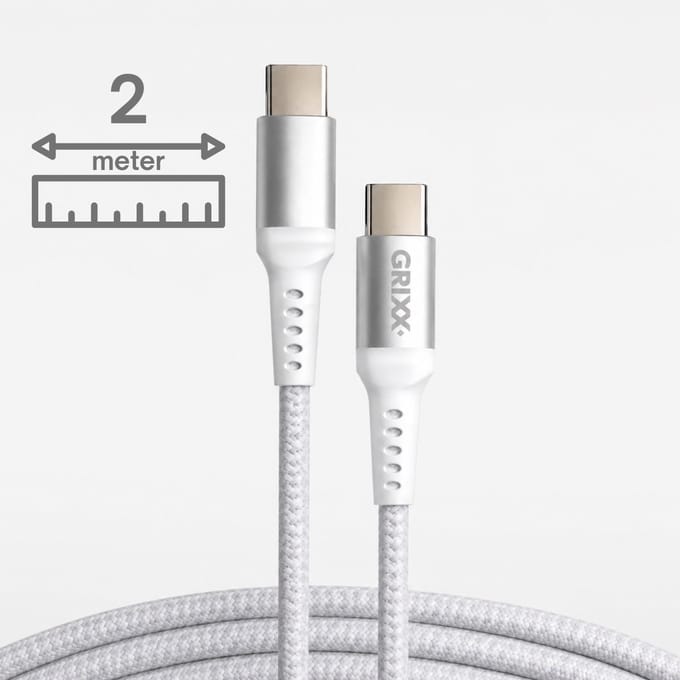 USB-C naar USB-C kabel - Grixx - 60W snelladen - 2 meter - Wit