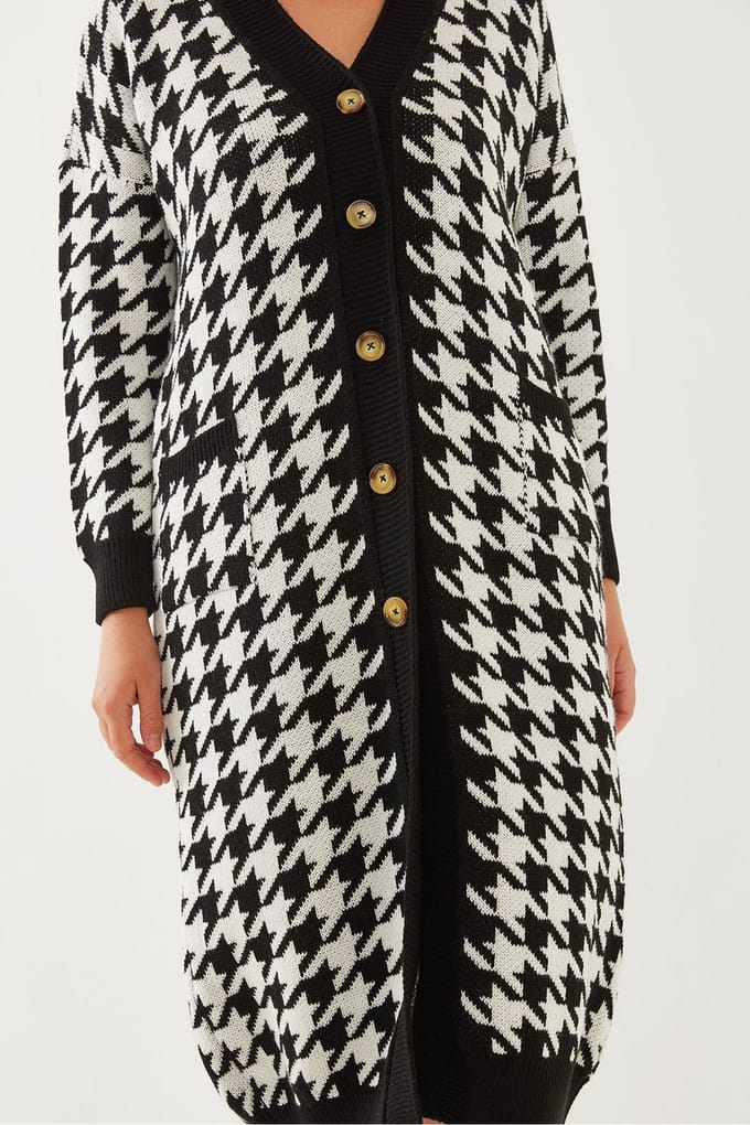 Patroon Long V-hals Acryl Cardigan