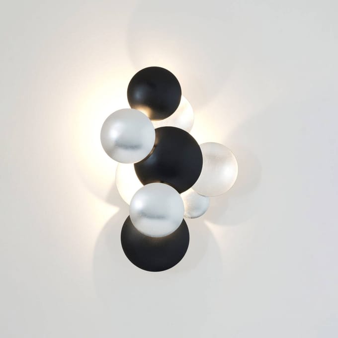 Holländer LED wandlamp BOLLADARIA, zwart/zilver 42x27 cm, metaal, dimbaar