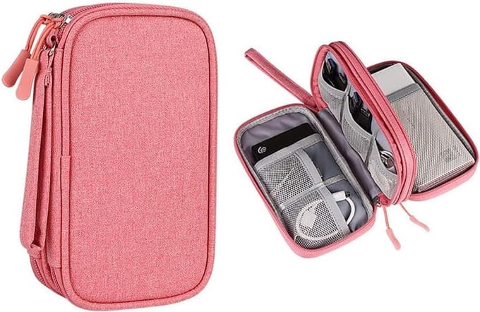 Elektronische Accessoires Organizer Tas voor Powerbanks, Kabels en USB-Sticks - Roze