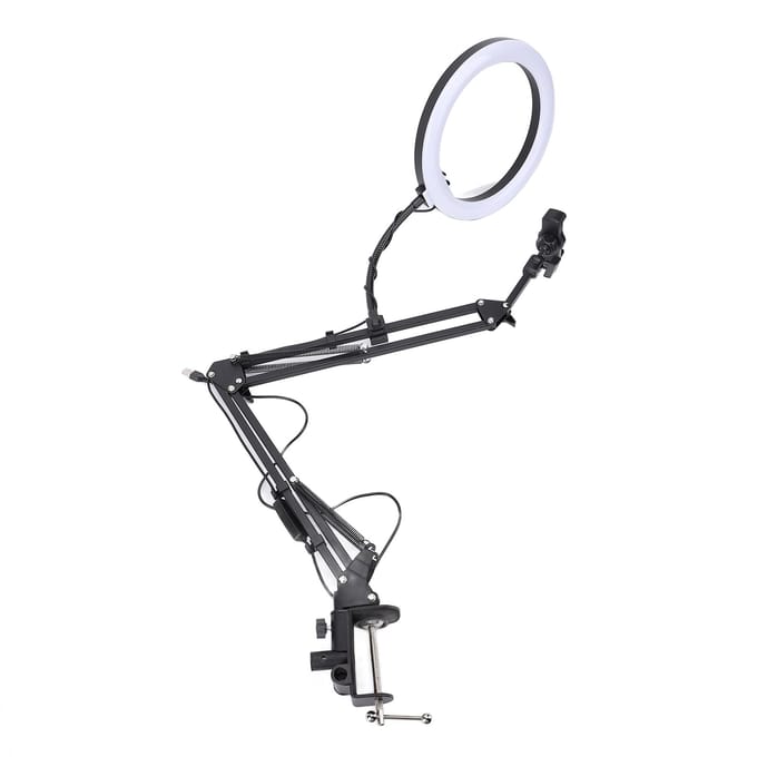 Overhead Ringlamp met Telefoonclip Verstelbare Desktop Ringlamp voor Schoonheid Make-up Nagelkunst Live white