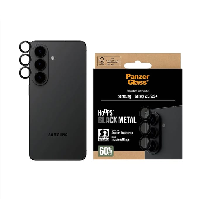 PanzerGlass Screenprotector geschikt voor Samsung Galaxy S26 Glazen | PanzerGlass Hoops Camera Lens Protector - Case Friendly - Zwart