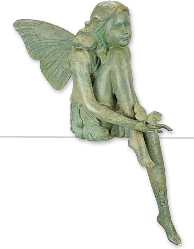 Brons beeld - zittende fee - sculptuur - 60 cm hoog