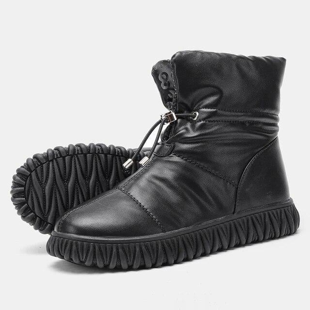 Bottes d'hiver confortables en cuir véritable pour femme, imperméables, noires, classiques à la mode 40 noir