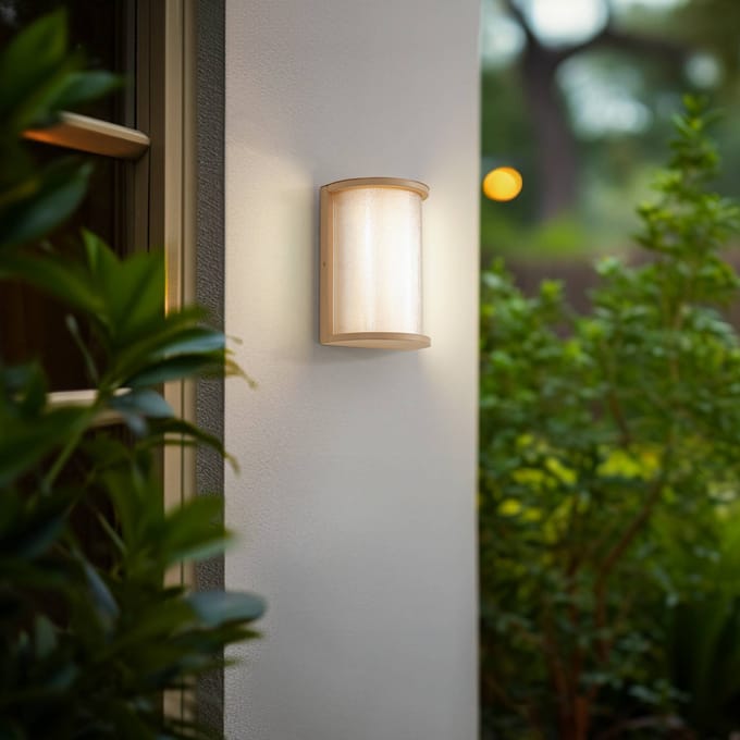 Lindby LED buiten wandlamp Calvik, beige, geribbeld, IP44