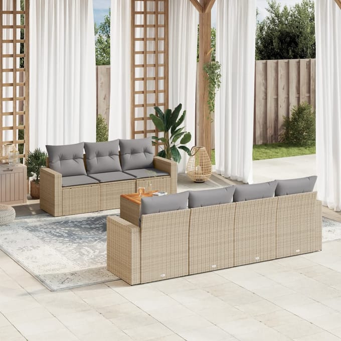 vidaXL - 8-delige - Loungeset - met - kussens - poly - rattan - beige