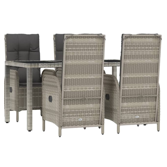 vidaXL - 5-delige - Tuinset - met - kussens - poly - rattan - grijs