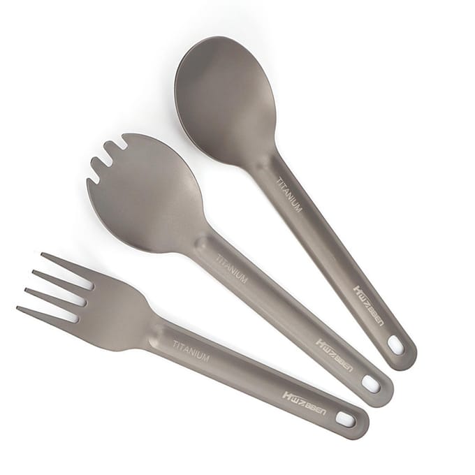 Ensemble Cuillère Fourchette Spork de Camping Ti Vaisselle Réutilisable Couverts d'Extérieur pour Randonnée Camping gris