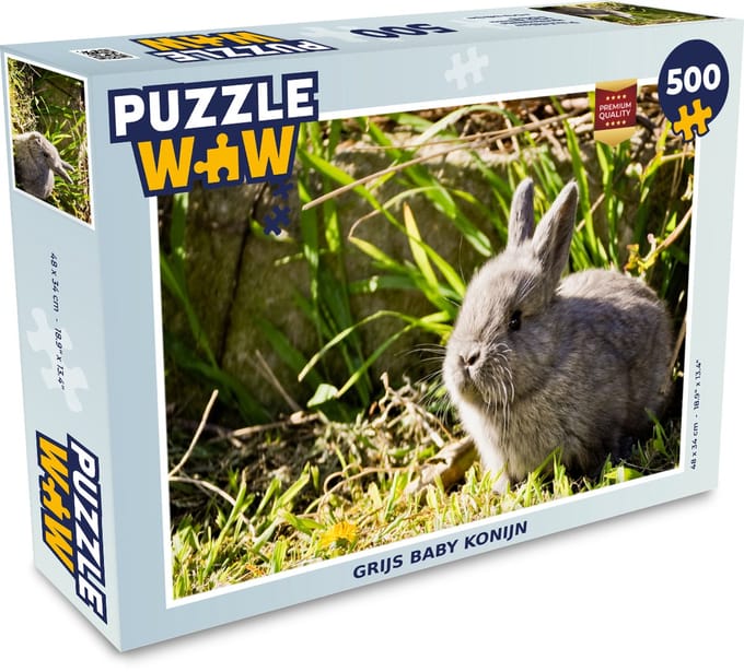 Puzzel Baby konijn - Grijs - Tuin - Legpuzzel - Puzzel 500 stukjes