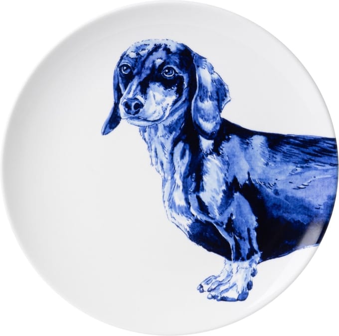 Heinen Delfts Blauw - Wandbord Teckel - Drieluik -Keramiek - 26 cm