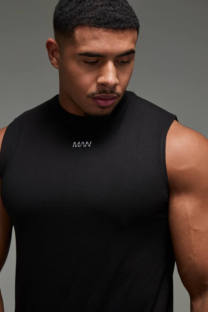 Man Reg Fit Gym Tank Top | Black | Size Medium