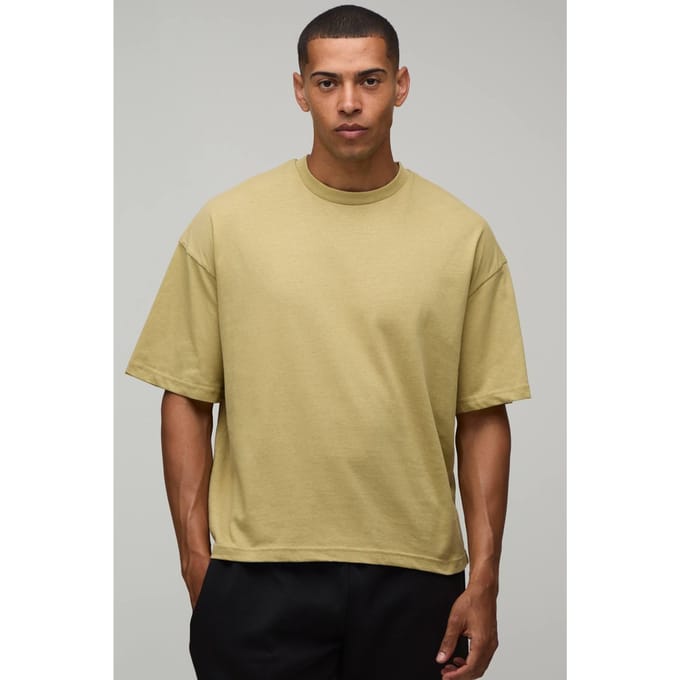 Basic Oversized Boxy T-shirt Met Ronde Hals | Khaki | Size Small