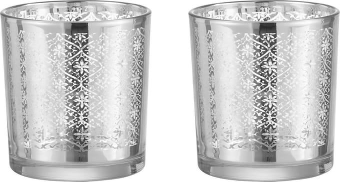 Waxinelichthouder Zilver Glas Oosters 2 st. - 8 cm