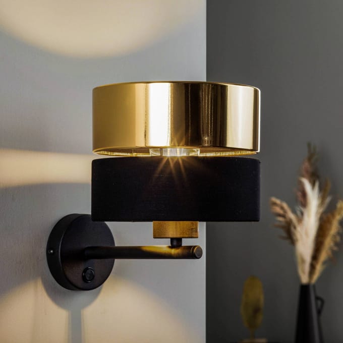 TK Lighting Wandlamp Hilton, zwart/goud