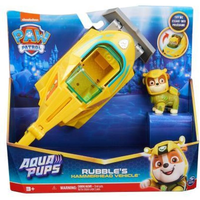 PAW Patrol Aqua Pups - Transformerend Hammerhead Shark-voertuig met Rubble-Speelfiguur