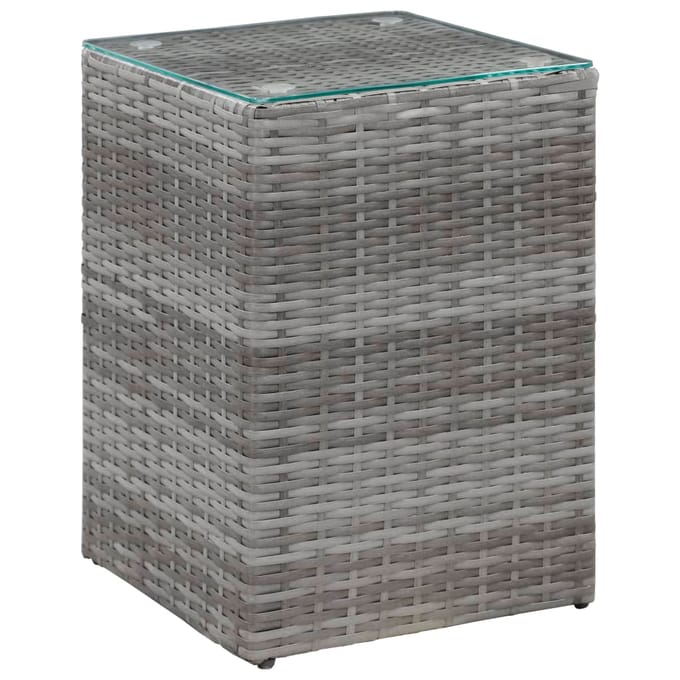 vidaXL - 3-delige - Bijzettafelset - met - glazen - blad - poly - rattan - grijs