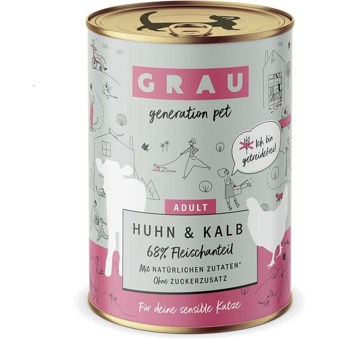 6x400g Kip/Kalf Smulpannetje Grau Kattenvoer Graanvrij