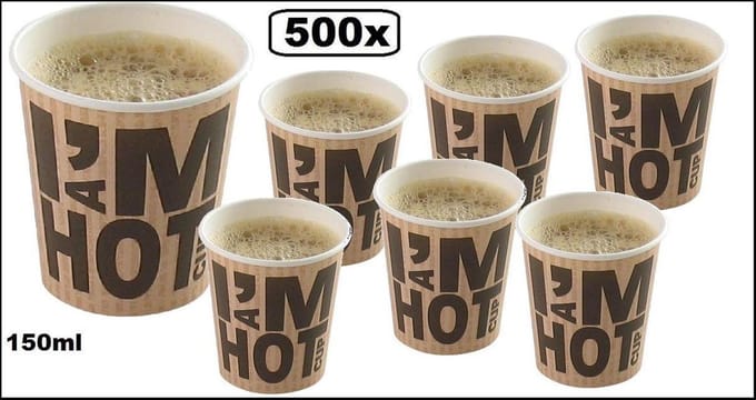 500x Koffiebeker I am Hot 180cc - Koffie chocomel soep drank water beker karton