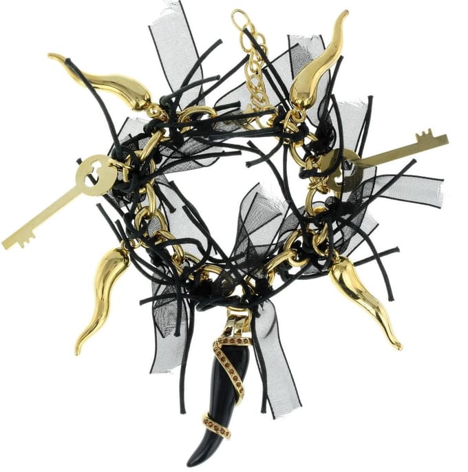Behave - Zwarte armband met bedels - gothic stijl - 15,5 cm